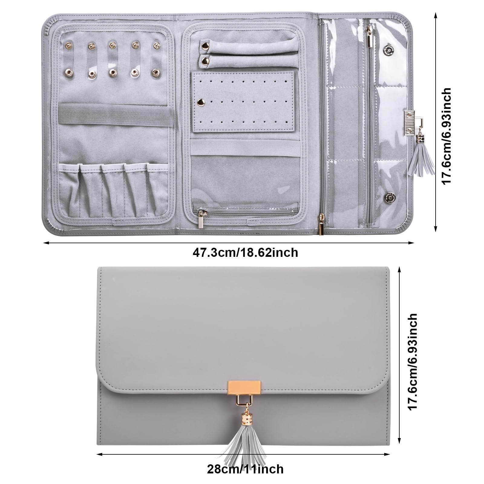 Organizer Da Viaggio Per Gioielli Pieghevole - Borsa Impermeabile Per Collane, Orecchini, Anelli (Nero)