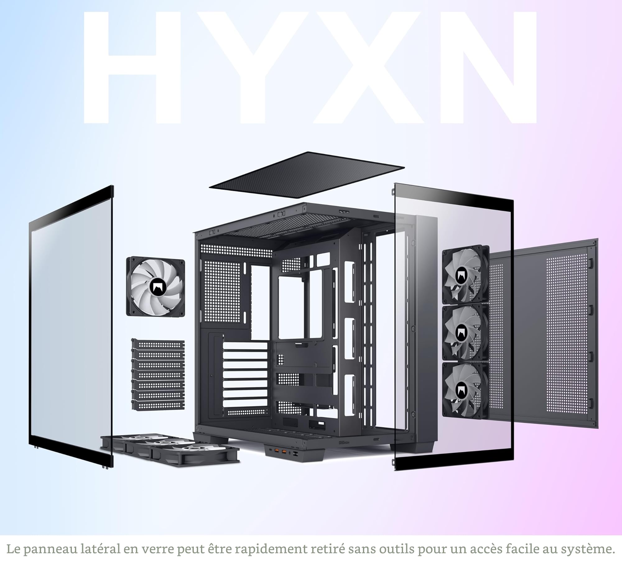 H1 ATX Boitier PC – 7 Ventilateurs PWM ARGB préinstallés, boîtier de PC de Jeu à Double Chambre, avec Type-C, Installation simultanée de 3 radiateurs de 360 mm (Noir, H1)