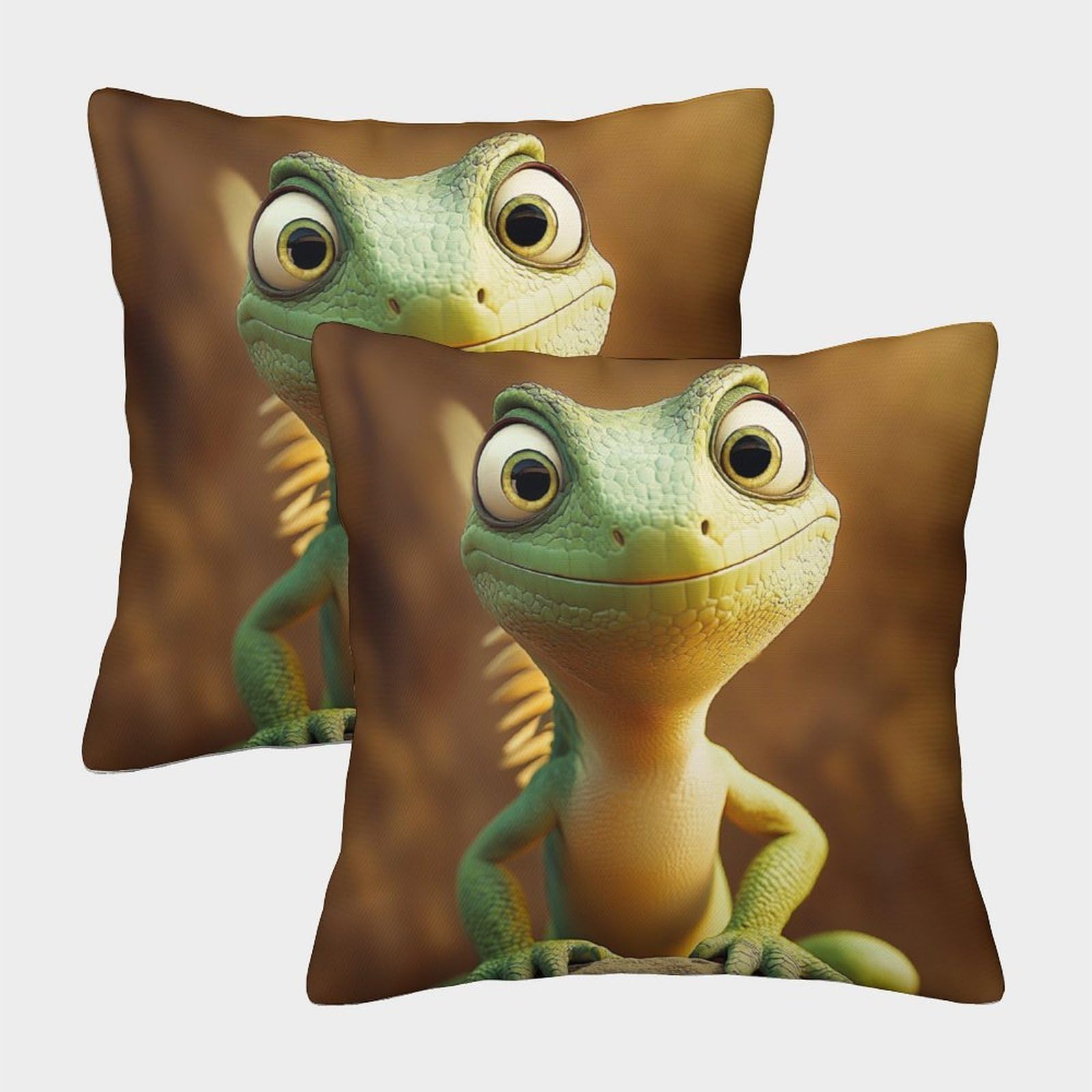 kaiyun 2 Pack 3D Cute Iguana,Wildlife Theme Square Cushion Cover Decoration Pillow Cover Suitable for Home Sofa Bedroom Living Room 45x45cm