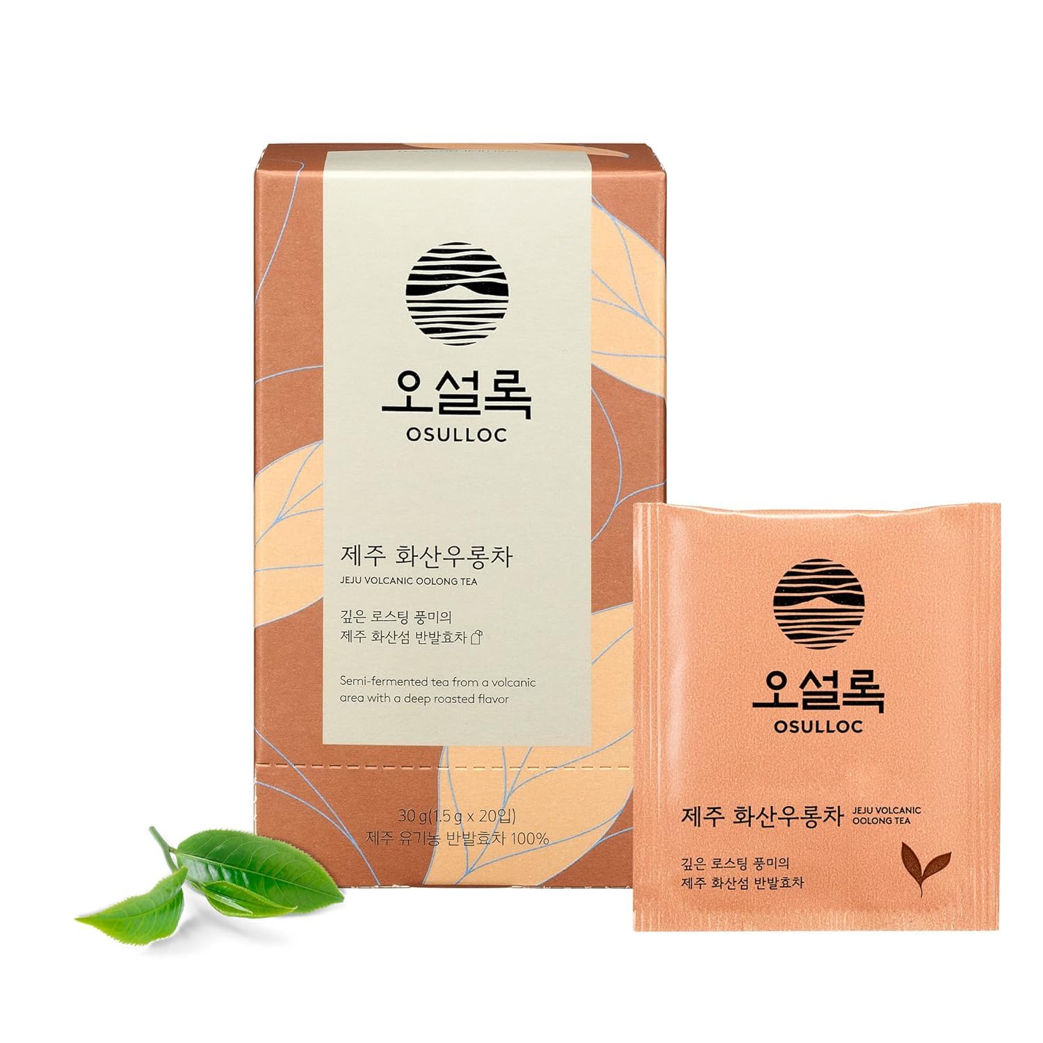OsullocJeju Volcanic Oolong Tea (Deep roasting flavor), Premium Blended Tea from Jeju, Tea Bag Series 20 count, 1.06 oz, 30g