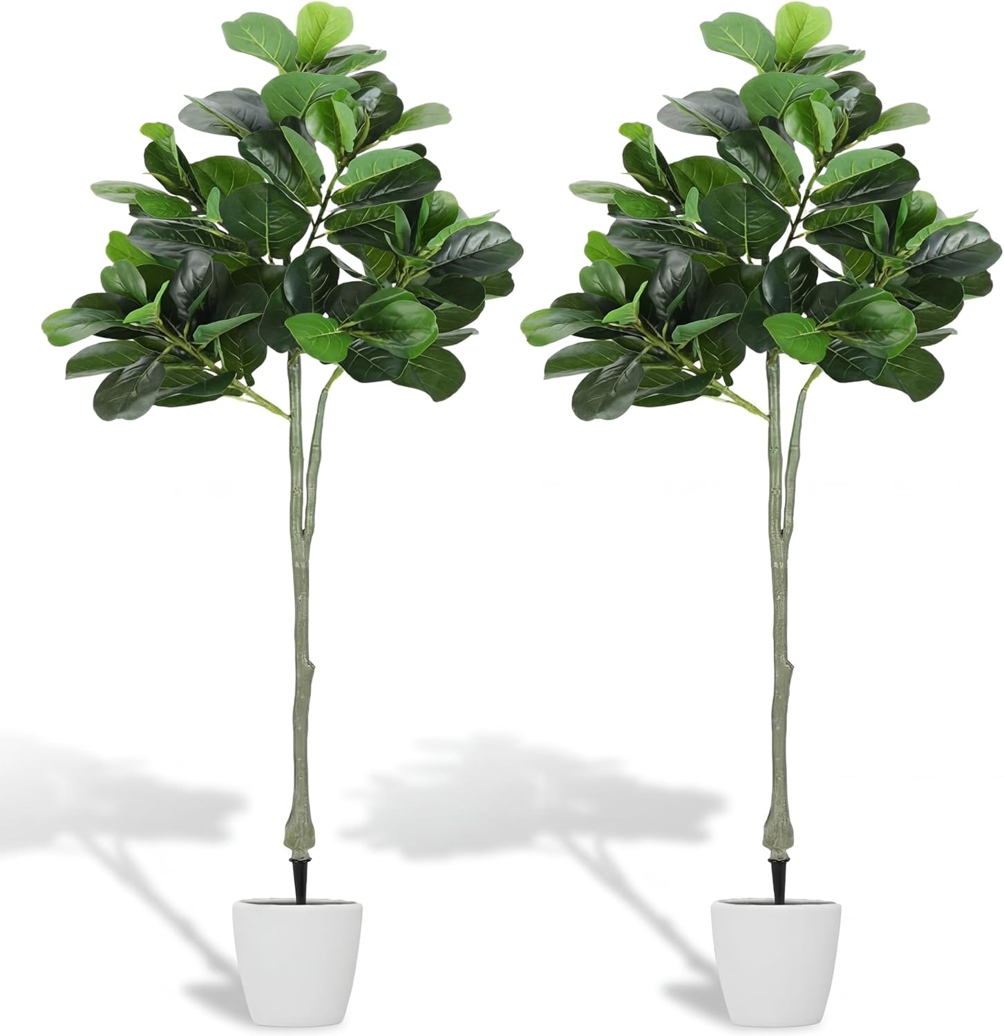 Thiccywoov 1 Pack Artificial Fiddle Leaf Fig Tree with Ground Spike, 6ft Tall Fake Plants Realistic Leaves Faux Tree for Indoor Outdoor Front Porch Garden(Without Vase)