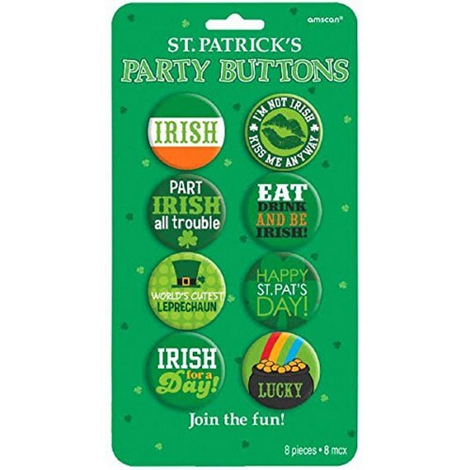 Amscan St. Patrick's Badges Party Accessory-8 Pcs