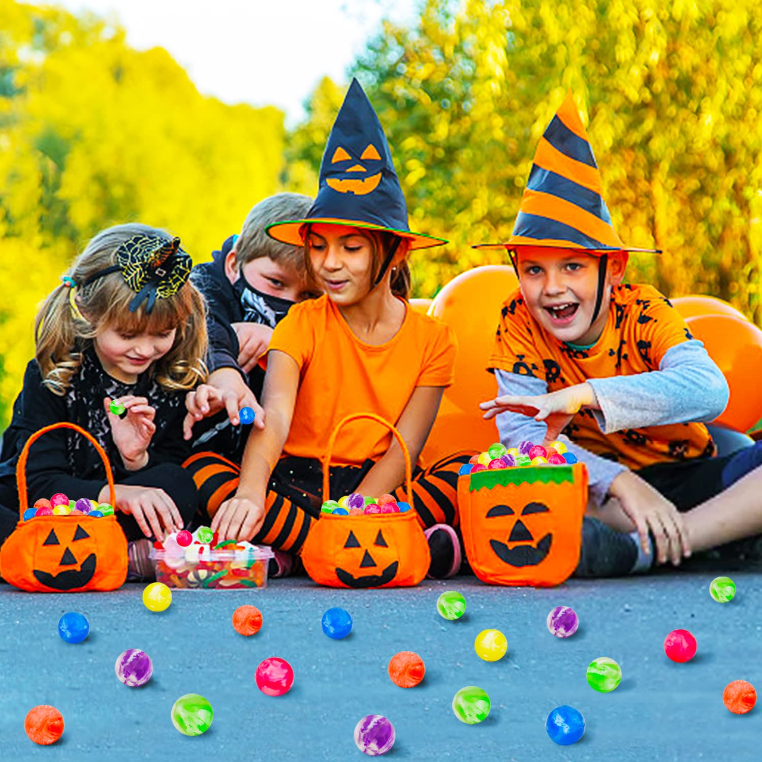 Set 48 Palline Luminose Rimbalzanti Per Halloween - Gomma Glow In The Dark Con Motivi Spaventosi, Giocattolo Per Feste