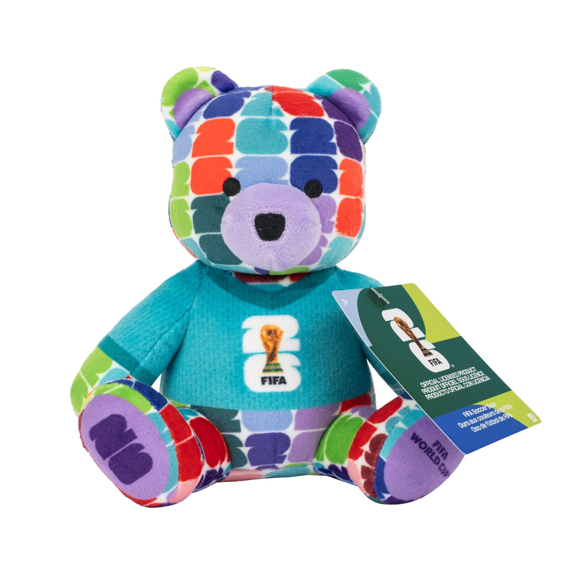 FIFA World Cup 26 6-Inch Colourful Football Bear Plush - Official 2026 World Cup Collectible with FIFA Trophy Logo Tee - Ages 3+ - 4