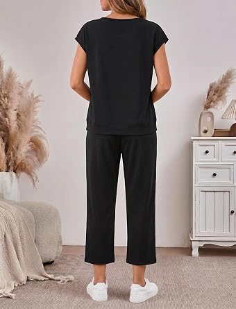 2 Piece Lounge Sets for Women 2026 Spring Matching Sets Henley Top Wide Leg Crop Pants Casual Vacation Outfits