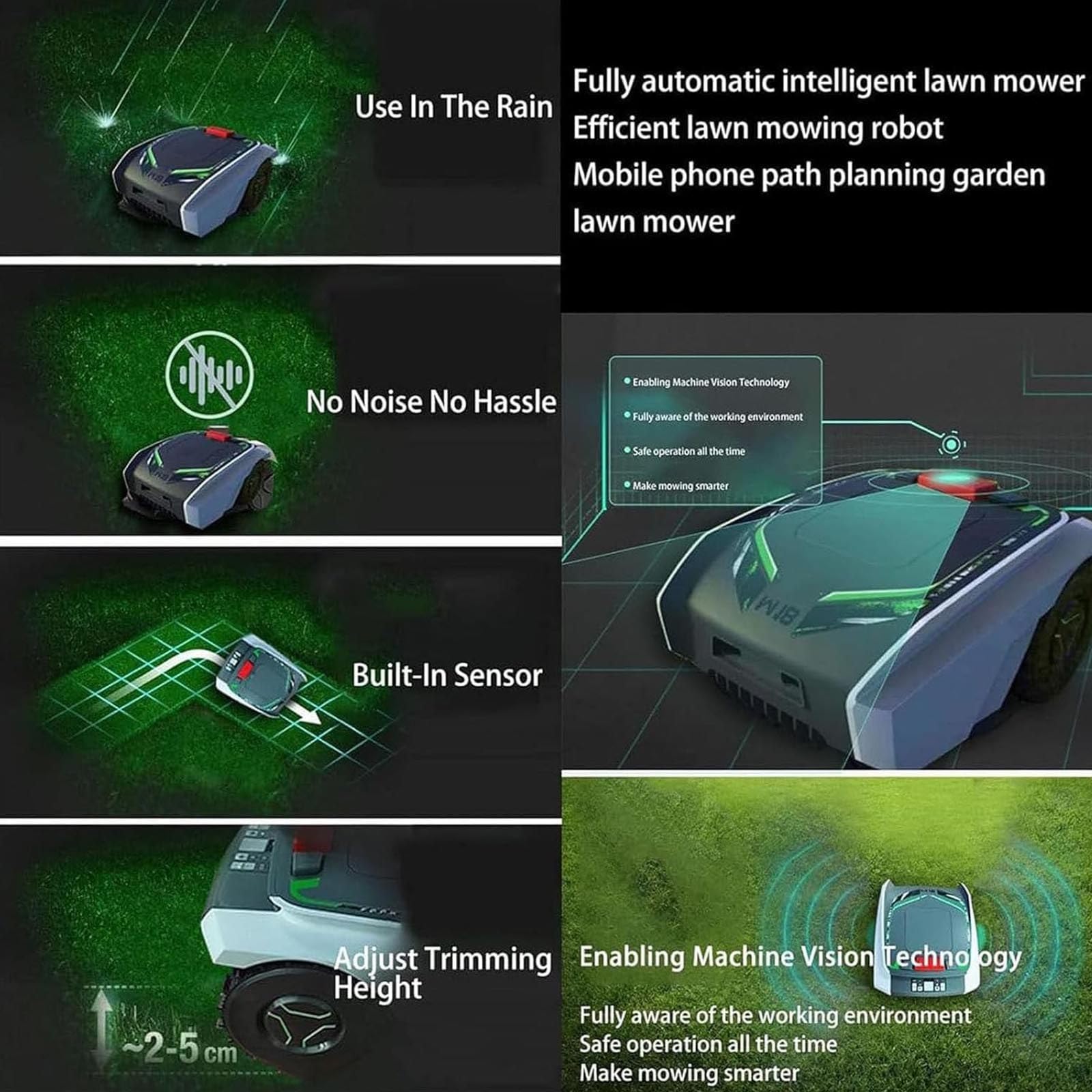 Robot cortacésped automático, navegación GPS, corta hasta 2/3 Acre, control de aplicación, antirrobo, 25% de pendiente, carga automática