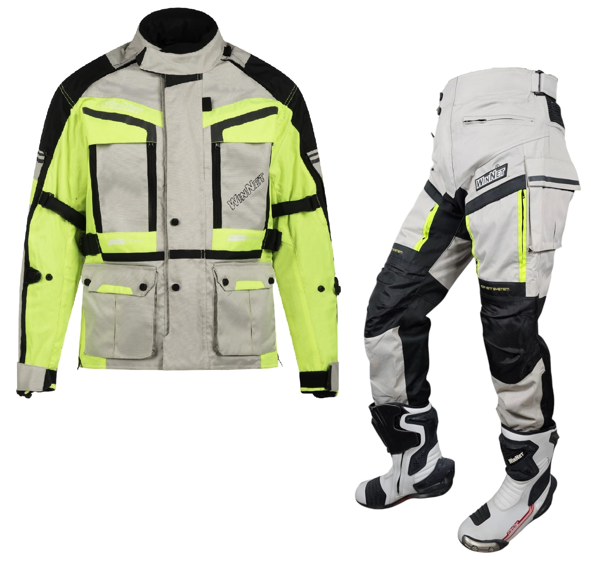 WinNet Tuta Completo Moto Cordura Giacca Pantalone Protezioni Omologate C.E. impermeabile anti acqua pioggia freddo 4 stagioni sfoderabile primavera estate