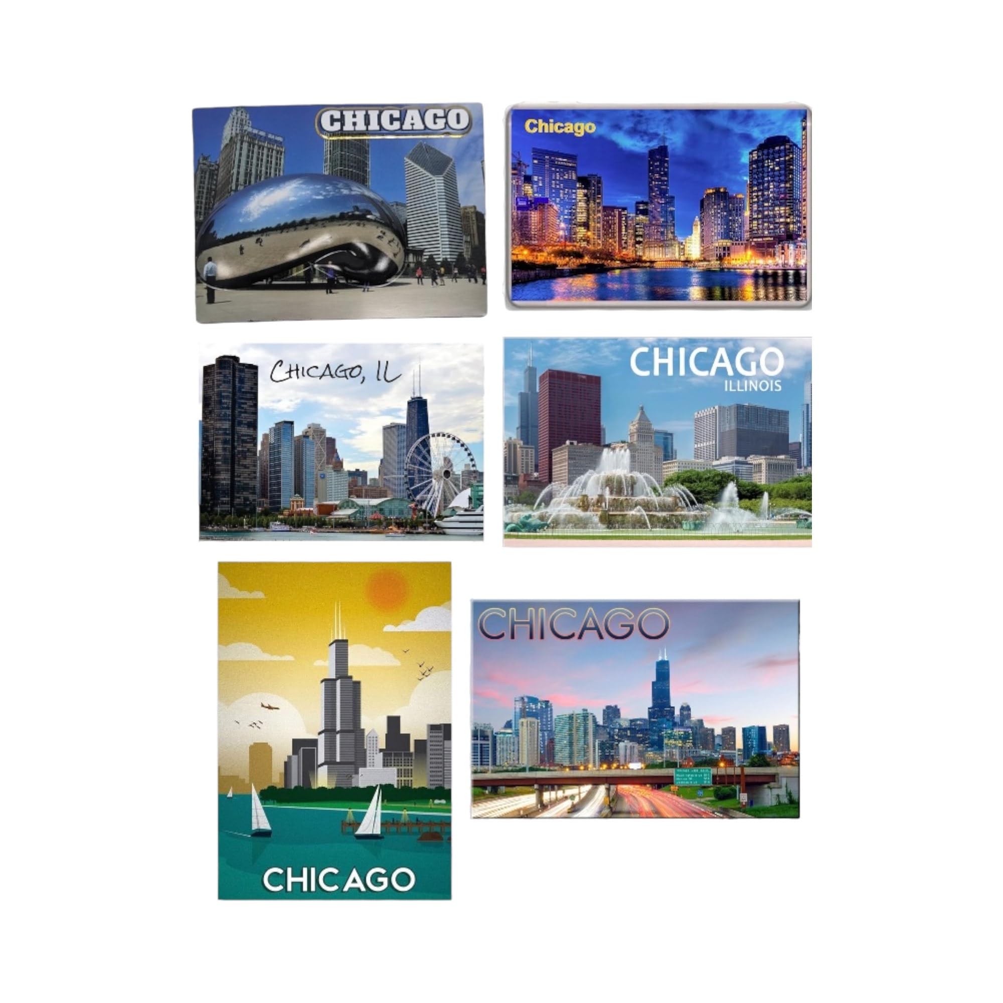 Aimants de réfrigérateur Chicago : lot de 6 magnets souvenirs de voyage Skyline et Chicago River