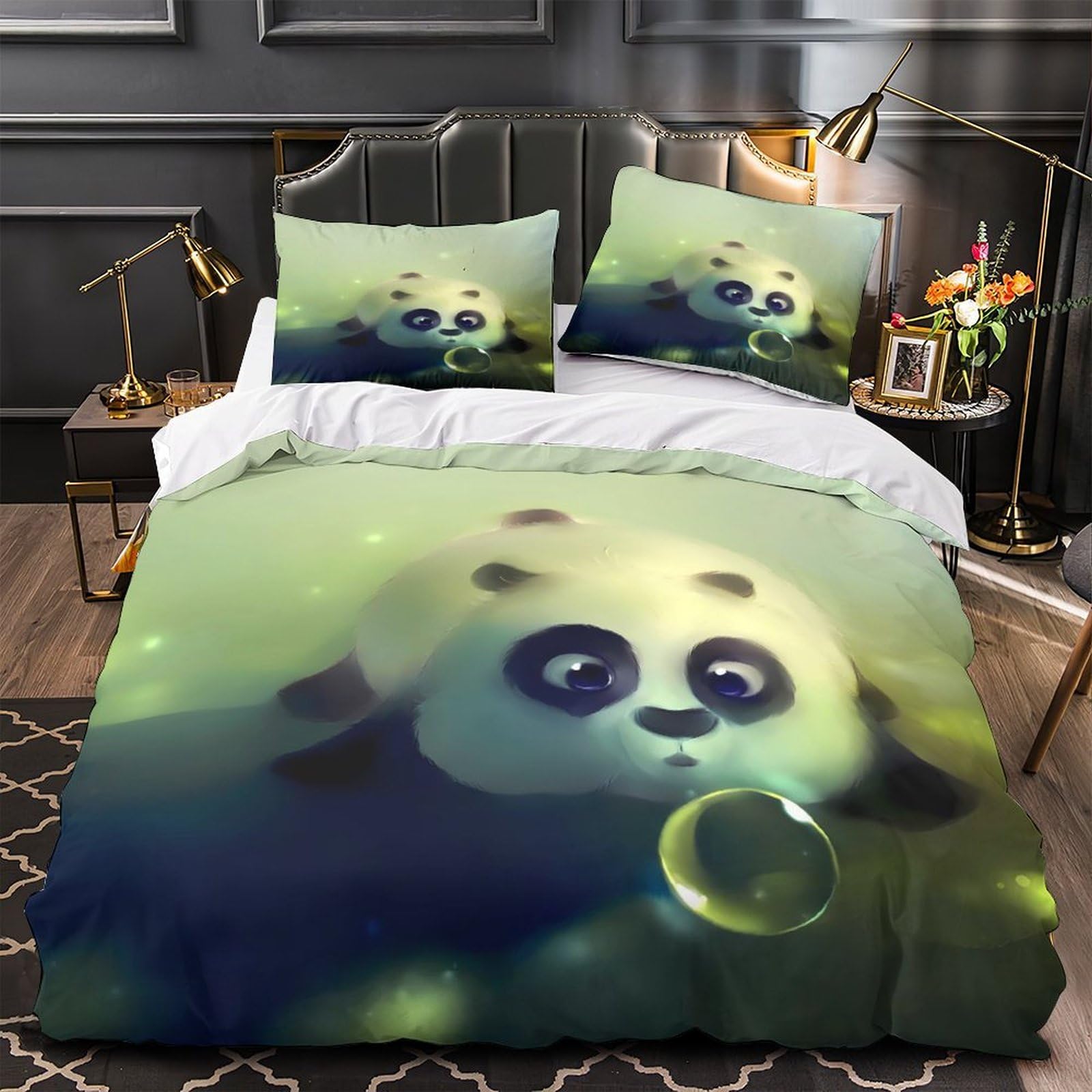 Housse de couette panda 3D Super King 260x220 cm avec 2 taies d'oreiller