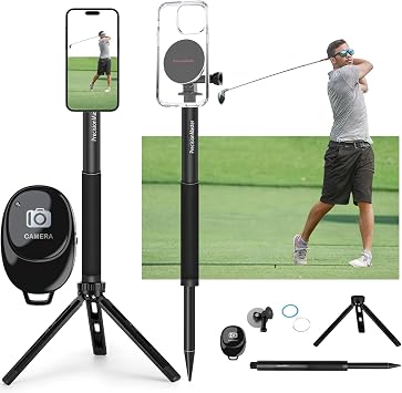 PrecisionMaster Golf Tripod & Monopod, Magnetic Golf Film Stick 52" Adjustable Aluminum, Golf Swing Training Aid Compatible with Mag-Safe iPhone Android Phones 12N+BT Control
