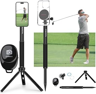 Golf Tripod Monopod Magnetic Golf Film Stick 52" Adjustable Aluminum, Golf Swing Training Aid Compatible with iPhone Android Phones Action Camera
