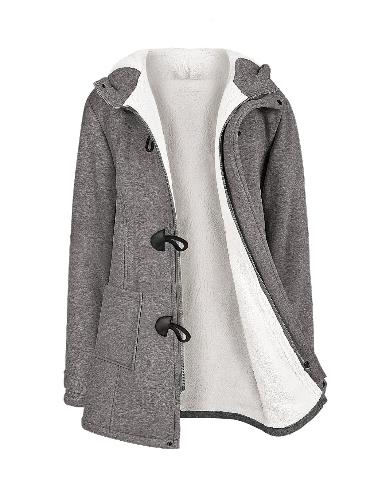 Vancavoo Largo Sudadera con Capucha para Mujer Abrigos con Botones Chaqueta de Lana Alpaca Slim Color sólido Casual Sudaderas con Cremallera Outwear Hoodie de Otoño Invierno
