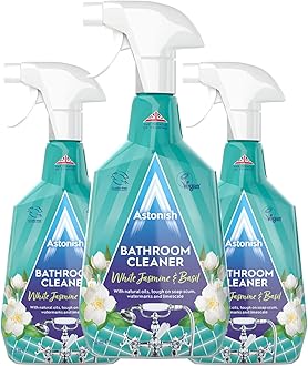 AstonishStreak Free Foaming Bathroom Cleaner Spray Bottle 3 Pack - Deep Cleaning White Jasmine & Basil Scented Spray For Soap Scum, Watermarks & Limescale - Cleaning Supplies, 750 ml Bottle