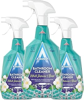 Astonish Streak Free Foaming Bathroom Cleaner Spray Bottle 3 Pack - Deep Cleaning White Jasmine & Basil Scented Spray For Soap Scum, Watermarks & Limescale - Cleaning Supplies, 750 ml Bottle