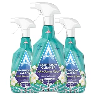 Astonish Streak Free Foaming Bathroom Cleaner Spray Bottle 3 Pack - Deep Cleaning White Jasmine Basil Scented Spray
