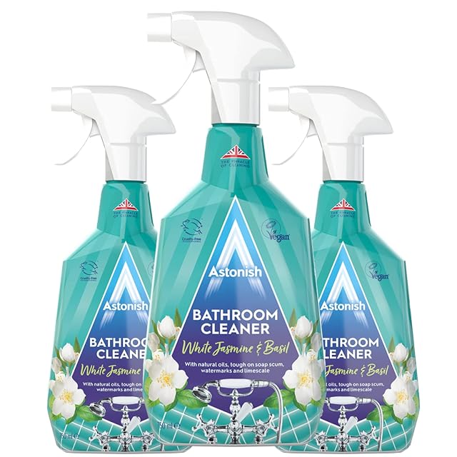 Astonish Streak Free Foaming Bathroom Cleaner Spray Bottle 3 Pack - Deep Cleaning White Jasmine Basil Scented Spray