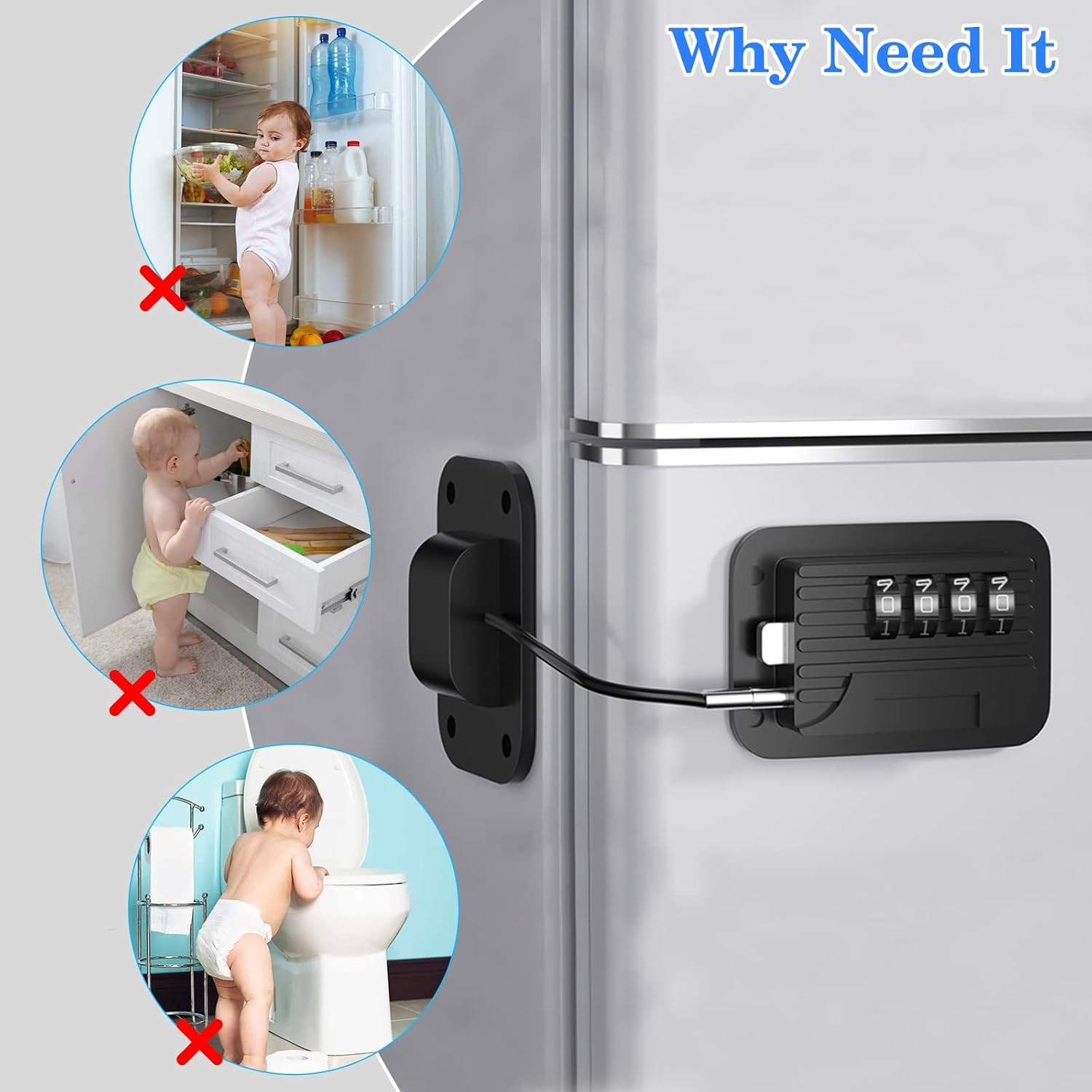 2 Pack Fridge Locks with Code for Refrigerator, Cabinets, Freezer, Drawers, Wardrobes, Closets, Windows, Freezer Doors. Child Safety Lock with Combination for Kids and Aldults