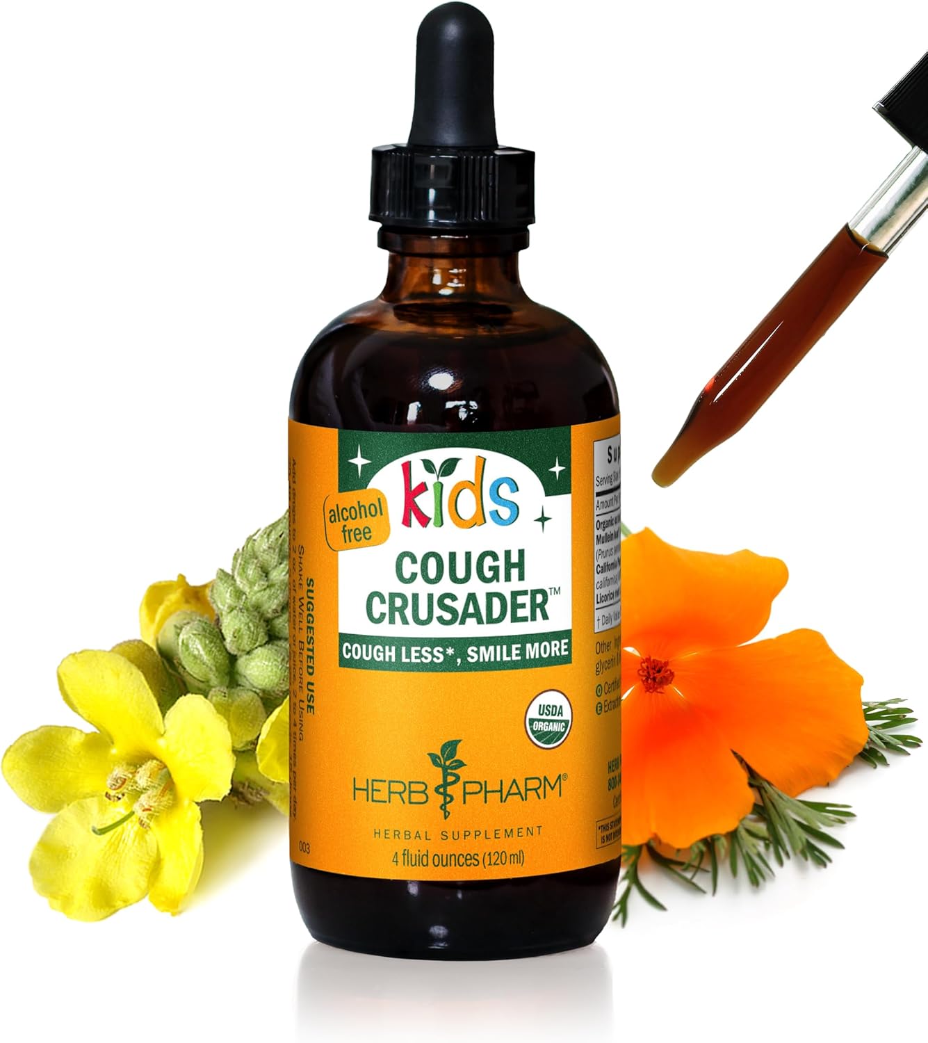 Herb Pharm Kids Certified-Organic Alcohol-Free Cough Crusader Liquid Herbal Formula, 4 Ounce
