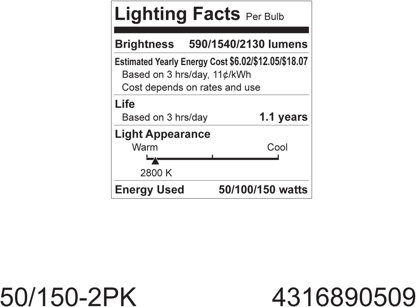 GE Lighting Incandescent Light Bulbs, A21 3-Way Light Bulbs, 50/100/150-Watt, 615/1540/2155 Lumen, Medium Base, Soft White, 12-Pack, General Purpose White Light Bulbs, 3-Way White Light Bulbs, 2 pack (97763)