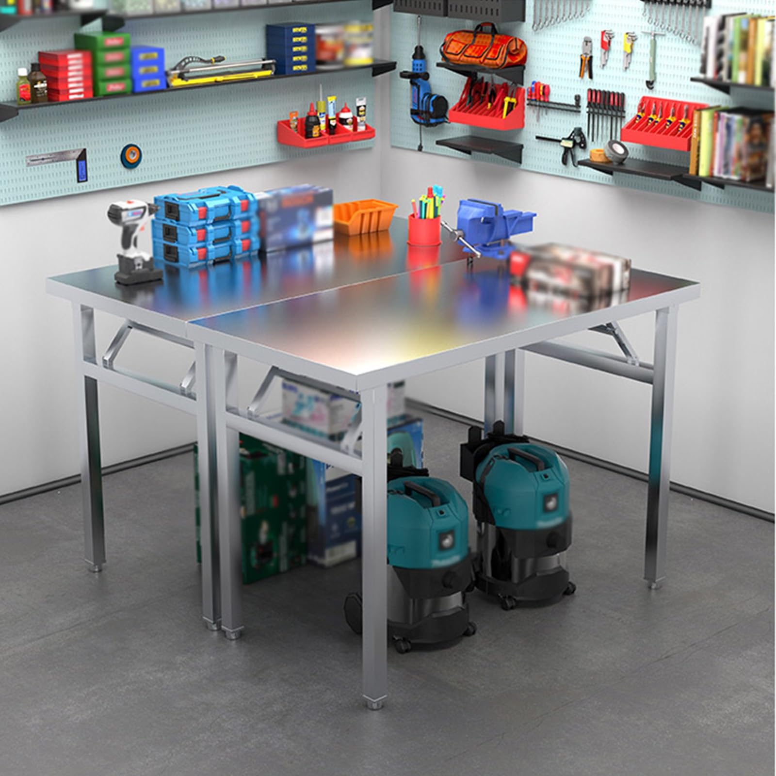 Banco de Trabajo Plegable de Acero Inoxidable Reforzado Mesa Portátil para Acampadas Picnics Y Fiestas Mesa de Preparación de Cocina Resistente Que No Requiere Montaje