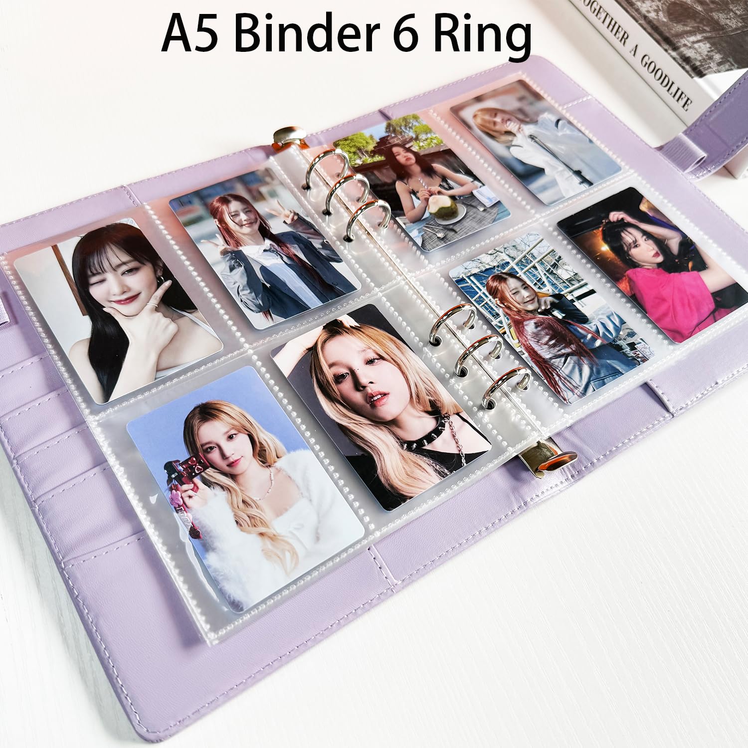 A5 Kpop Photocard Binder, 6 Ringbuch Sammelalbum mit 240 Kartenfächern, PU-Ledereinband zum Organisieren von K-Pop, Sammelkarten, Spielkarten & Erinnerungsstücken (Lila)