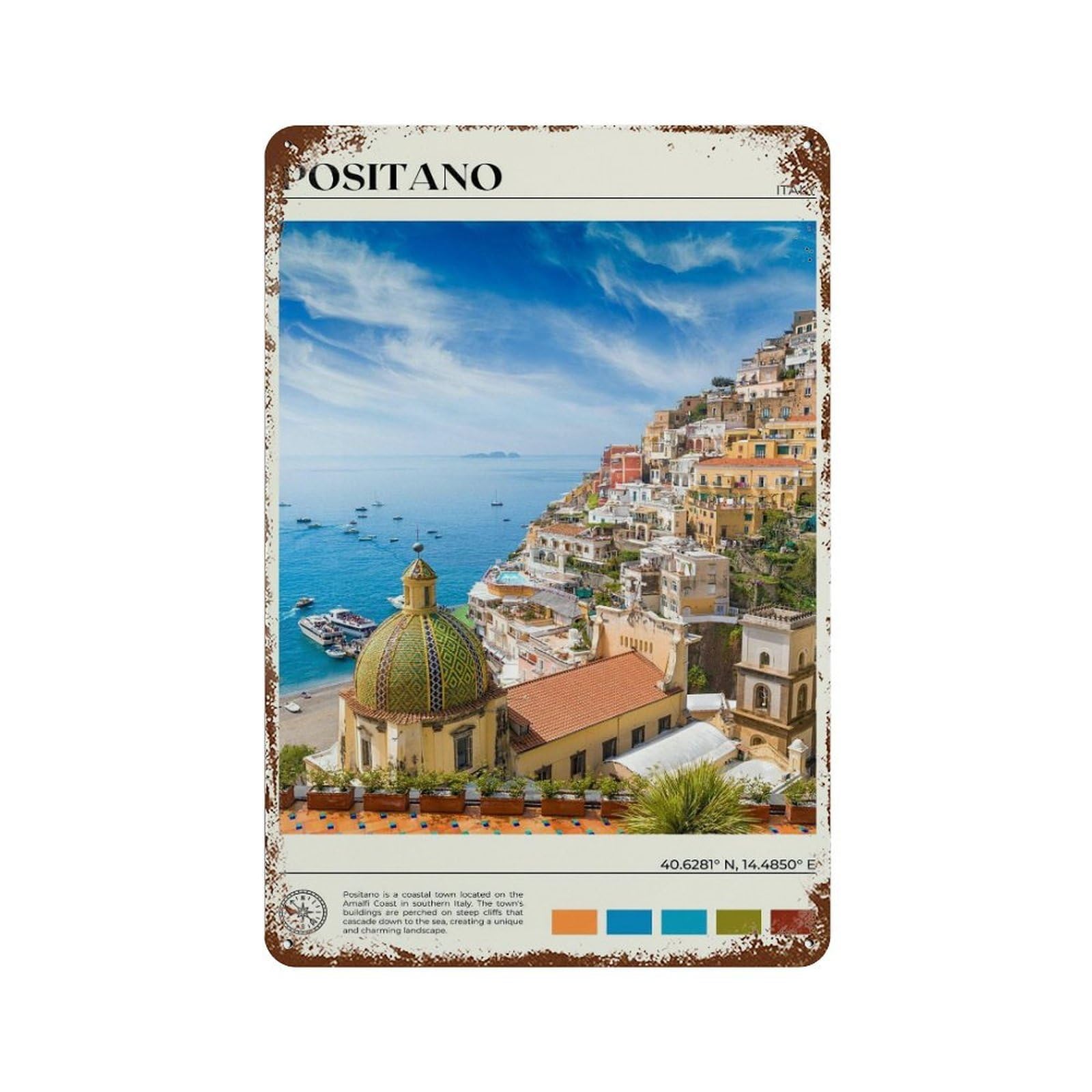 xiaoxiaoshen Real Photo Positano Decor Amalfi Italy Wall Decor Art Metal Tin Poster Modern Home Decor Art Home Bar Shop Decorations Vintage Sign 30x20cm