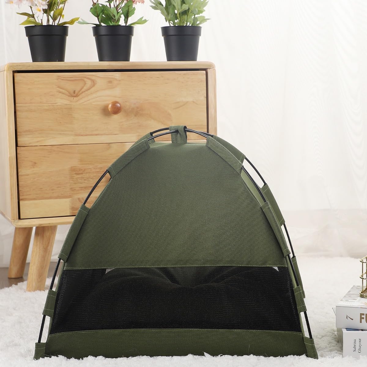 Cute Cat Teepee Cave, Cat Tent Foldable Indoor Outdoor with Thick Mat,Puppy Bed Tent,Bunny Pet Tent Teepee,Portable Dog House Teepee Tent, Cat Bed,Dog Bed Tent,Puppy Bunny,Pet Tent Teepee (J, M)