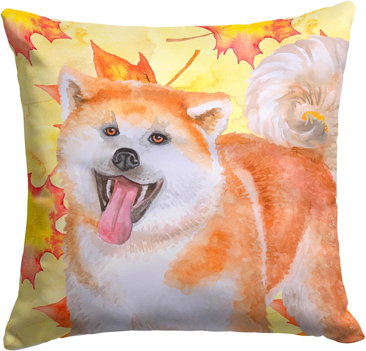 Caroline's Treasures BB9964PW1414 Akita Fall Fabric Decorative Pillow, Yellow Machine Washable, Indoor Outdoor Decorative Pillow for Couch, Bed or Patio, 14Hx14W