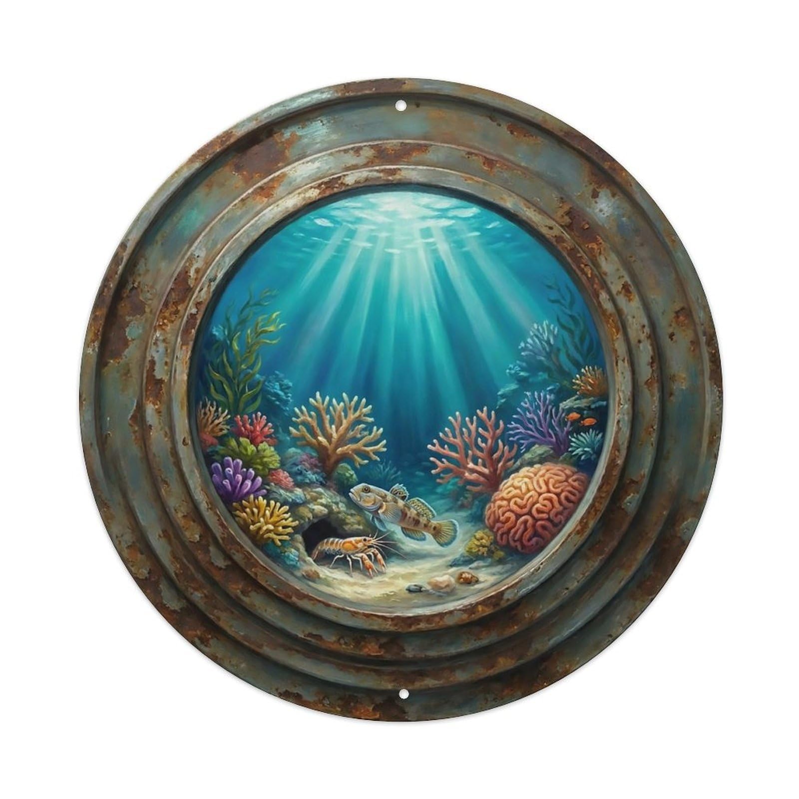 Vintage Porthole Goby Shrimp Ship Window Undersea Deep Sea Metal Tin Sign