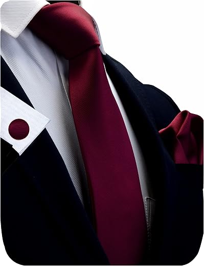 GUSLESON 3.15"(8cm) Solid Color Necktie and Pocket Square Cufflinks Sets For Men + Gift Box