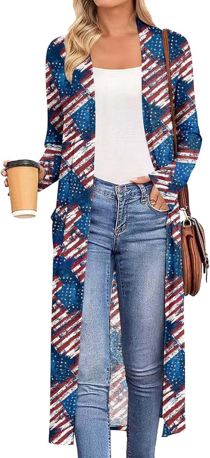 Womens Maxi Cardigan Lightweight Long Sleeve Open Front Casual Cardigans Duster with Pockets