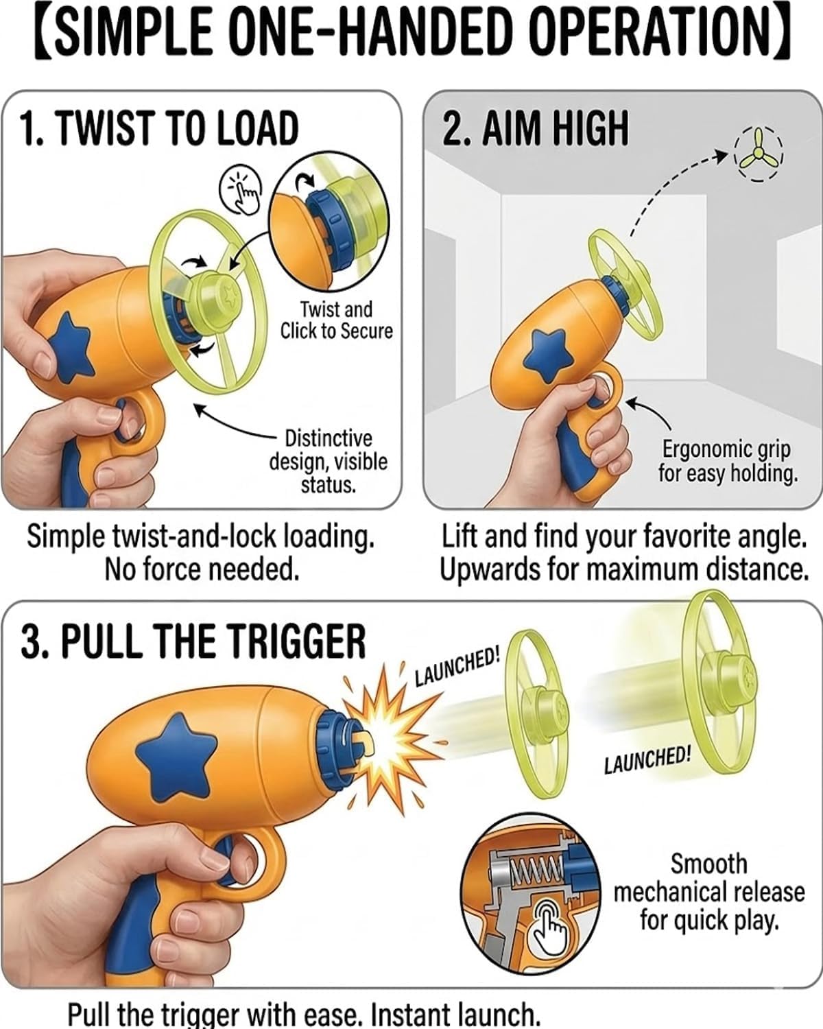 Cat Toy Launcher, Interactive LED Flying Disc Cat Fetch Toy, Propeller Bamboo Dragonfly Catapult Pistol Saucer Blaster Set for Indoor Outdoor Cats Training and Chasing (Blue) — view 3