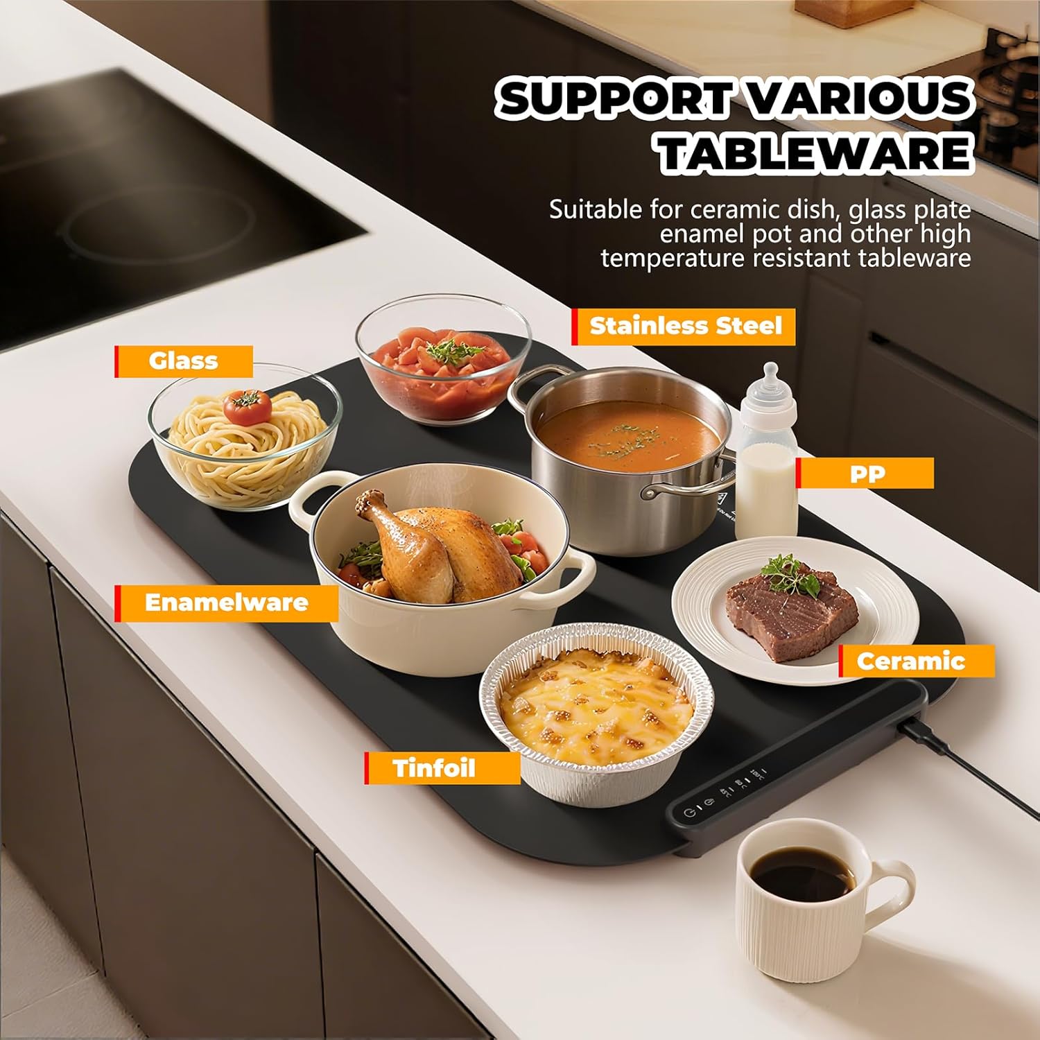 Warming Mat for Food, Foldable Food Warming Mat Tray with Adjustable Temperature Control, Auto Shut-Off, 8s Fast Full Surface Food Heating pad, Rollable Portable Silicone Food Warmer for Parties Home