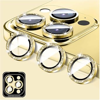LucBuy Camera Lens Protector Compatible for iPhone 12 Pro Max, Glitter 9H Tempered Glass Camera Cover Film Stickers, Automatic-Alignment Individual Metal Rings Shiny Phone Accessories