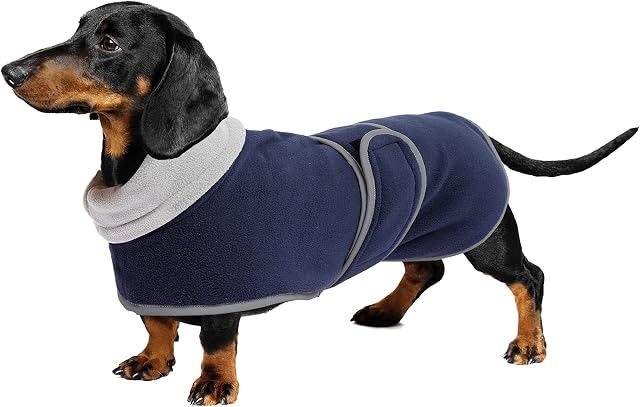 Warm Thermal Quilted Dachshund Coat, Dog Winter Coat with Warm Fleece Lining, Outdoor Dog Apparel with Adjustable Bands for Small,Medium, Large Dog-Navy-S