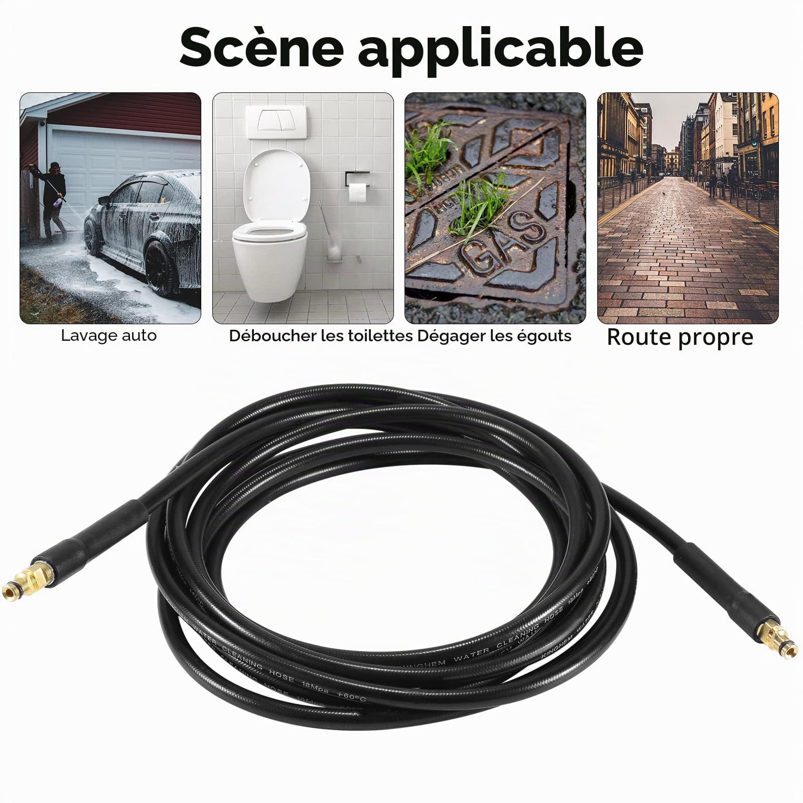 YUET 5M Tuyau de Rechange de Nettoyeur Haute Pression Pour Karcher K2 K3 K4 K5 K6 K7 Rallonge Flexible Connecteur Rapide avec Embouts en Laiton Tuyau d'extension