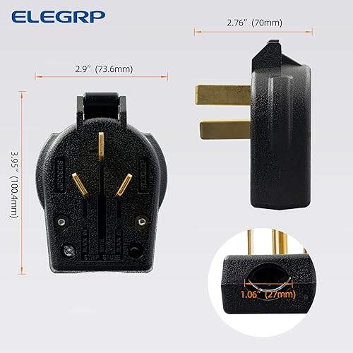 Miniatura 6 de ELEGRP NEMA 10-30P y NEMA 10-50P Enchufe de ángulo de 10-50P, enchufe eléctrico de 4 clavijas para estufa de horno, enchufe de hoja recta