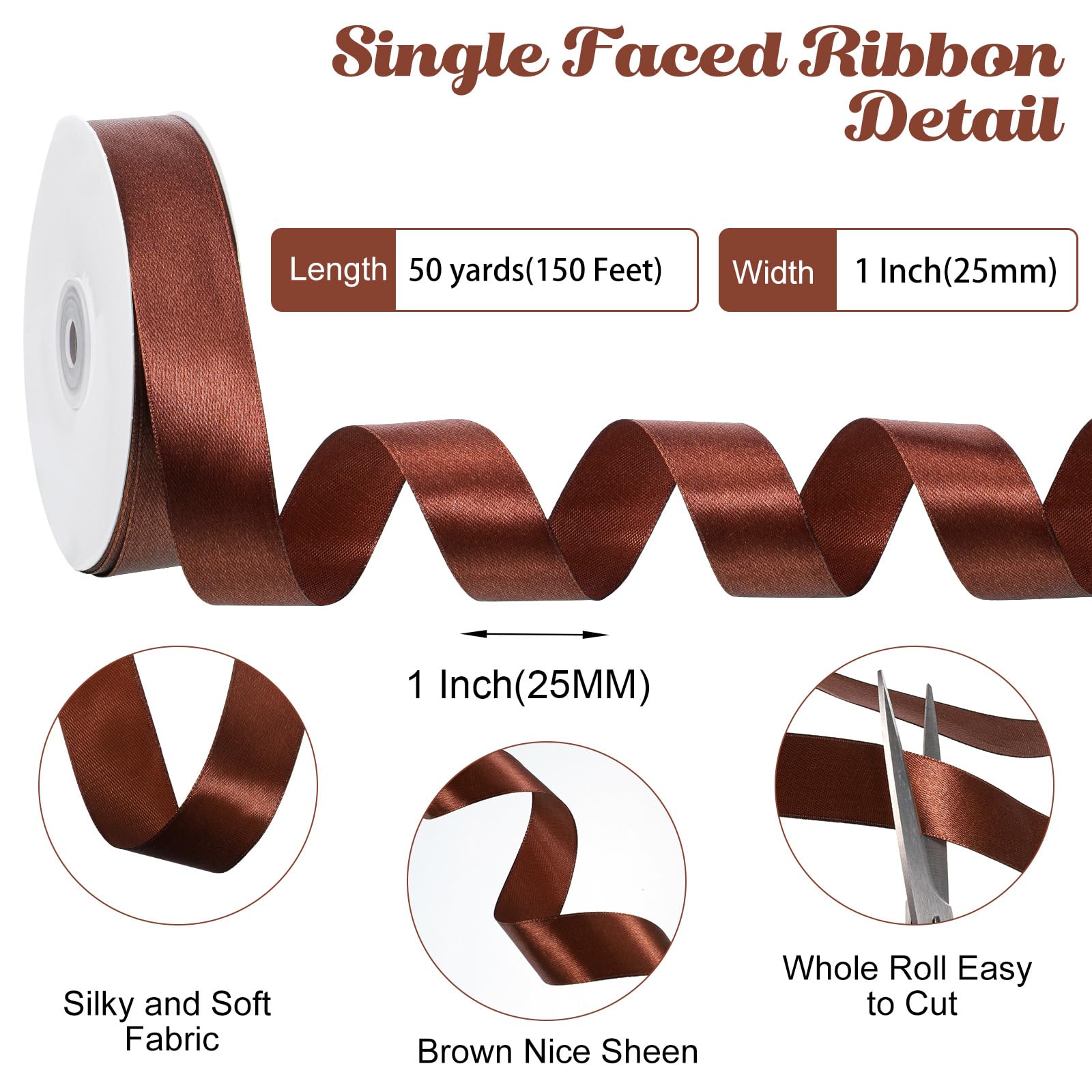 Brown Local Ribbons Snapklik.com : Brown Ribbon 1 Inch 50 Yards Brown Satin Ribbon For Gift ...