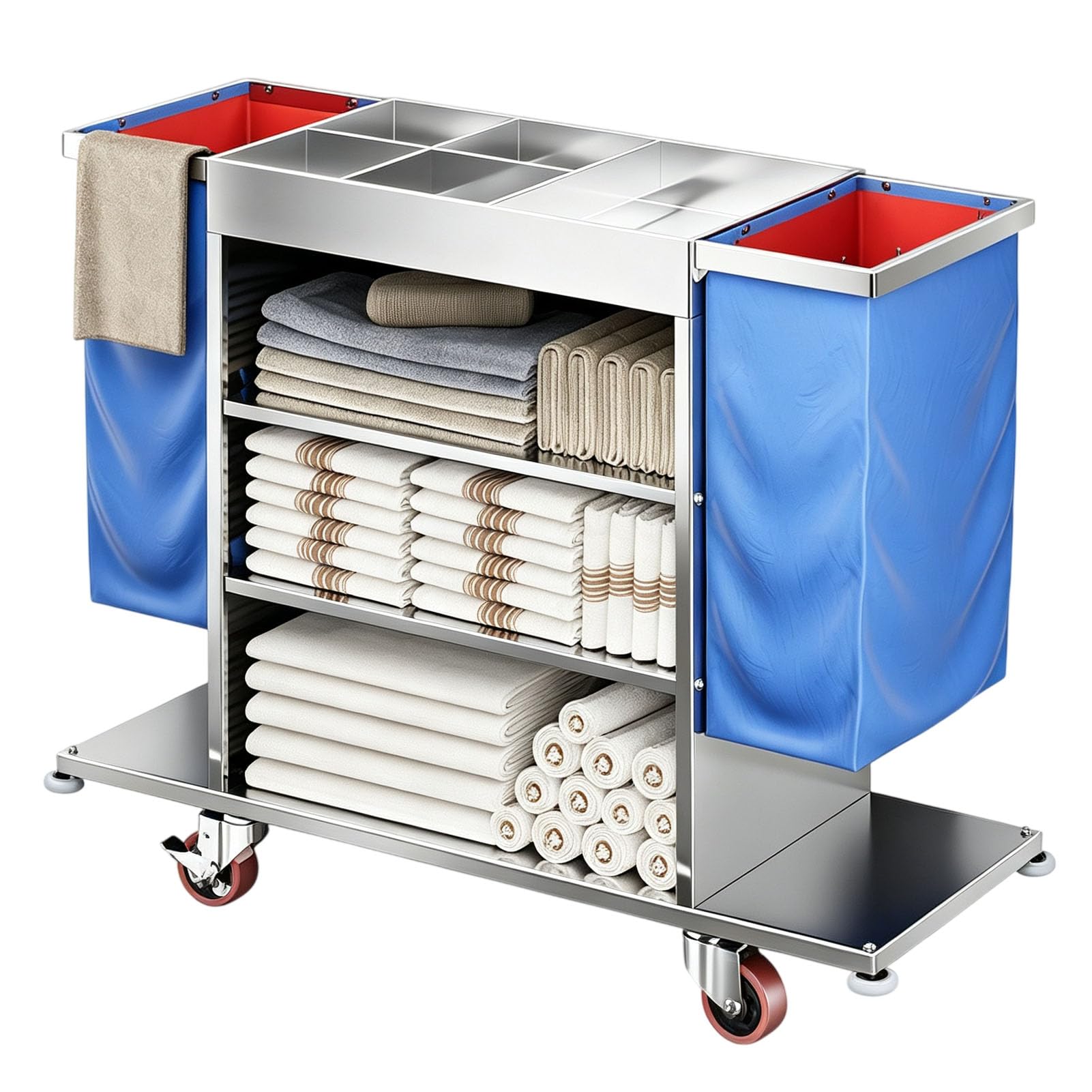 Vttui Double Side Housekeeping Cart, Hotel Linen Service Trolley