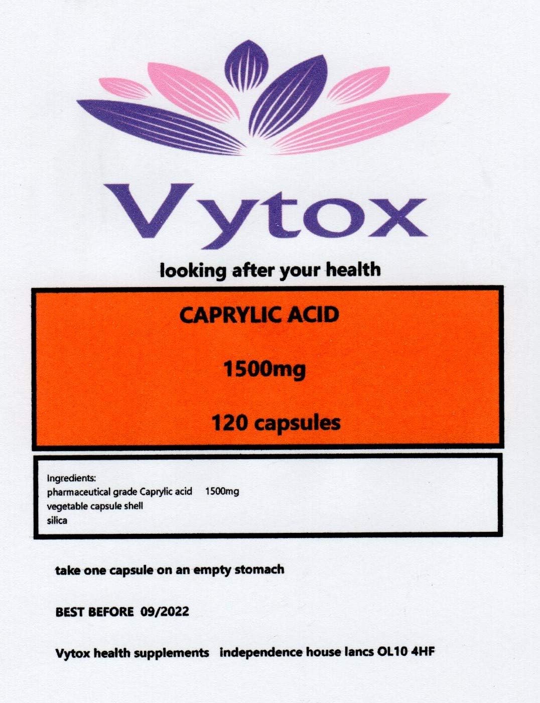 Caprylic Acid High Strengh 1500mg 120 Capsules, 4 Months Supply, by