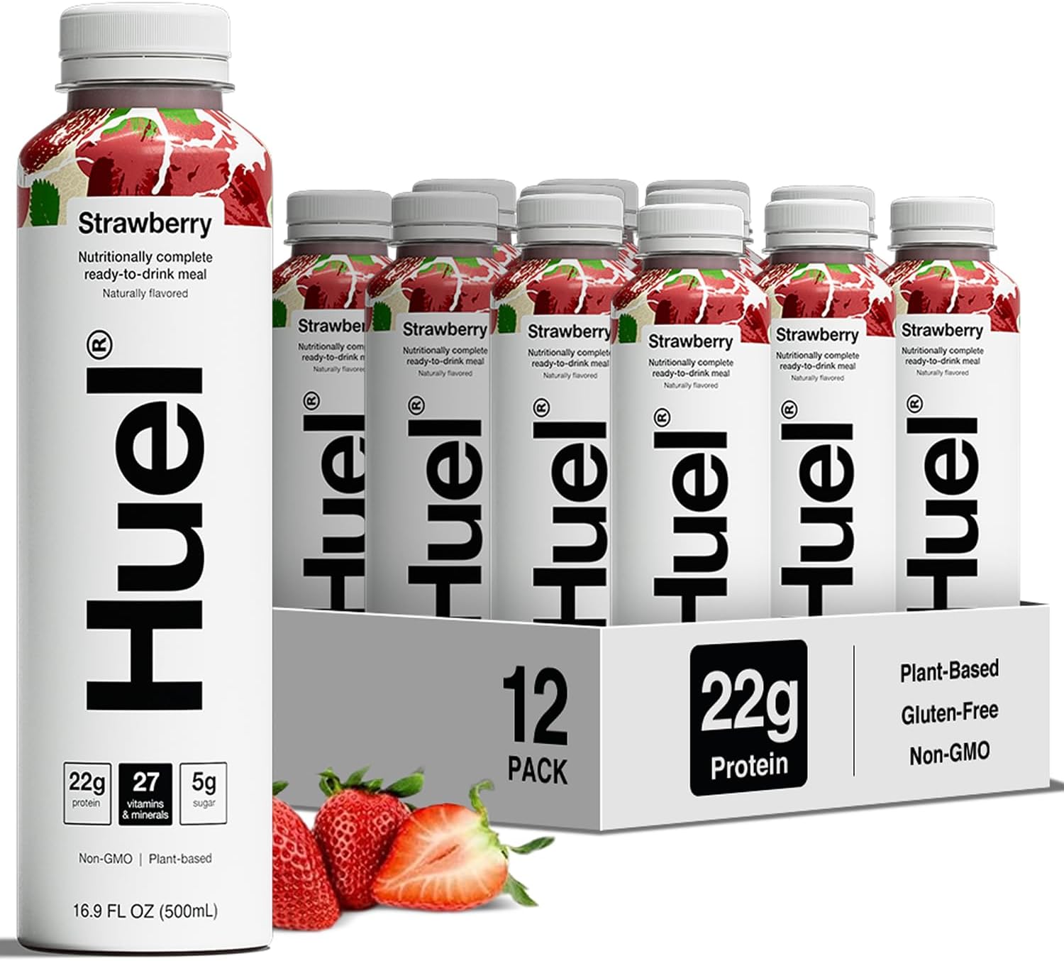 Ready-to-Drink | Strawberry Shortcake Meal Replacement Drink | High Protein Drink | Nutritionally Complete, Low Sugar, High Fiber, Plant Based, Vegan, Healthy | 22g Protein Per Bottle, 16.9 Fl Oz (12 Pack)