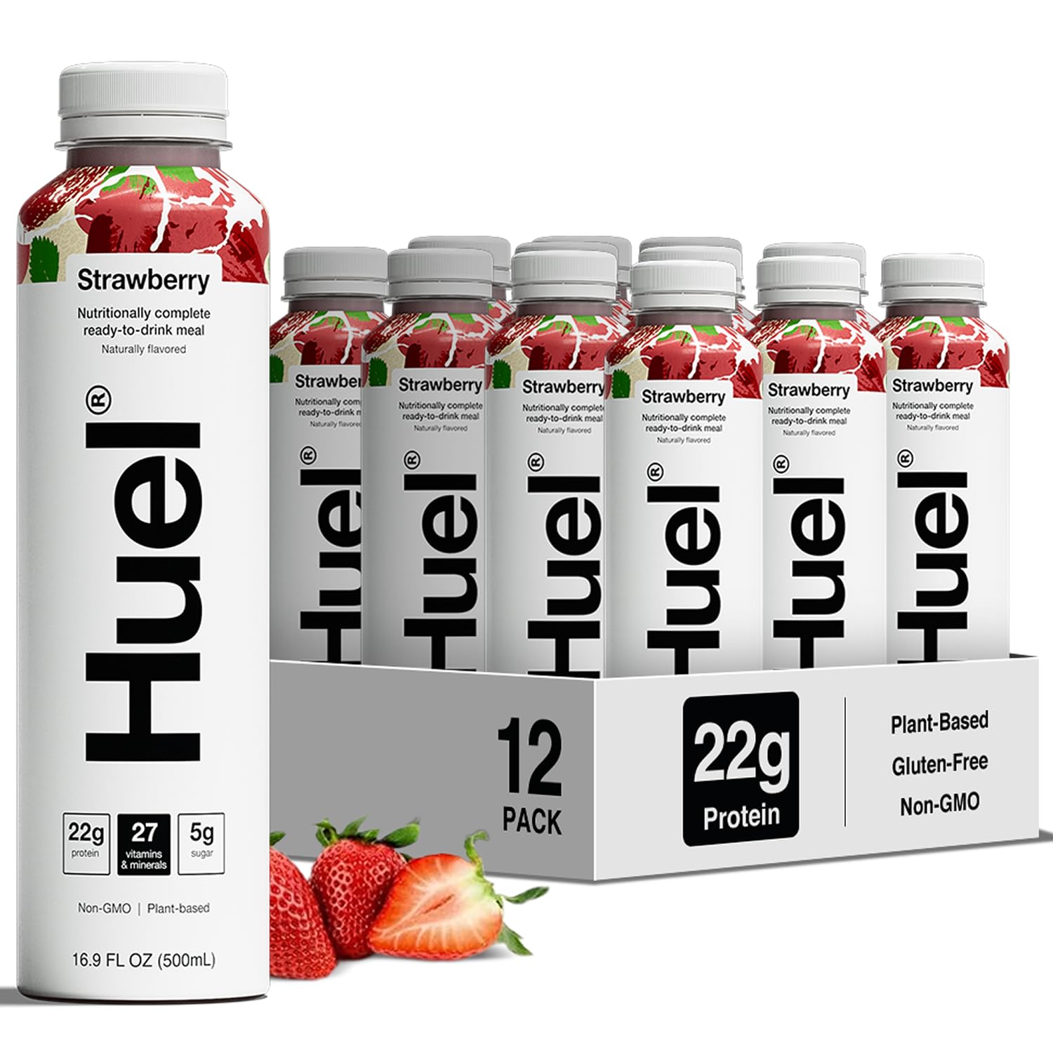 Huel Ready-to-Drink | Strawberry Shortcake Meal Replacement Drink | High Protein Drink | Nutritionally Complete, Low Sugar, High Fiber, Plant Based, Vegan, Healthy | 22g Protein Per Bottle, 16.9 Fl Oz (12 Pack)