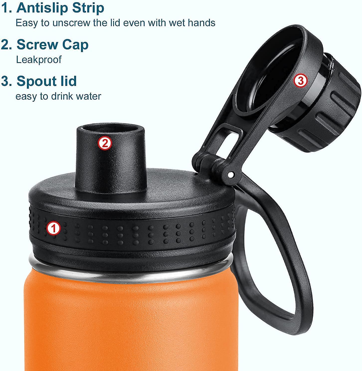 koodee Insulated Water Bottle, 32 oz Stainless Steel Double Wall Vacuum Wide Mouth Sport Bottle with Leakproof Spout Lid (Cosmic Orange) - Image 7