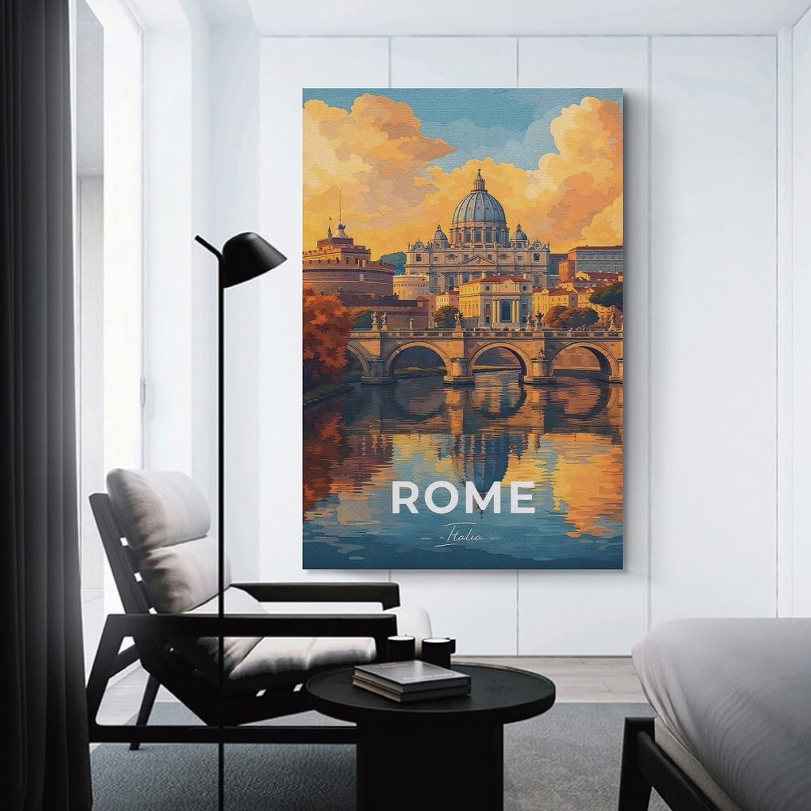 Junmoney Rome Cityscape with St. Peters Basilica Decorative Wall Artwork, 24x36inch(60x90cm), for Corridors, Hallways Or Apartment Entries, Home Artwork for First Impressions