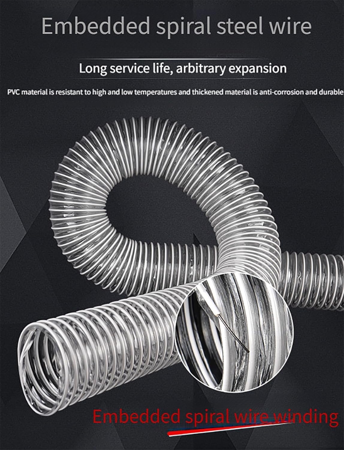 ININOSNP Flexibles y Resistentes a los Nudos Manguera de recolección de Polvo en Espiral de PVC for Uso Industrial(200mm/7.87in)
