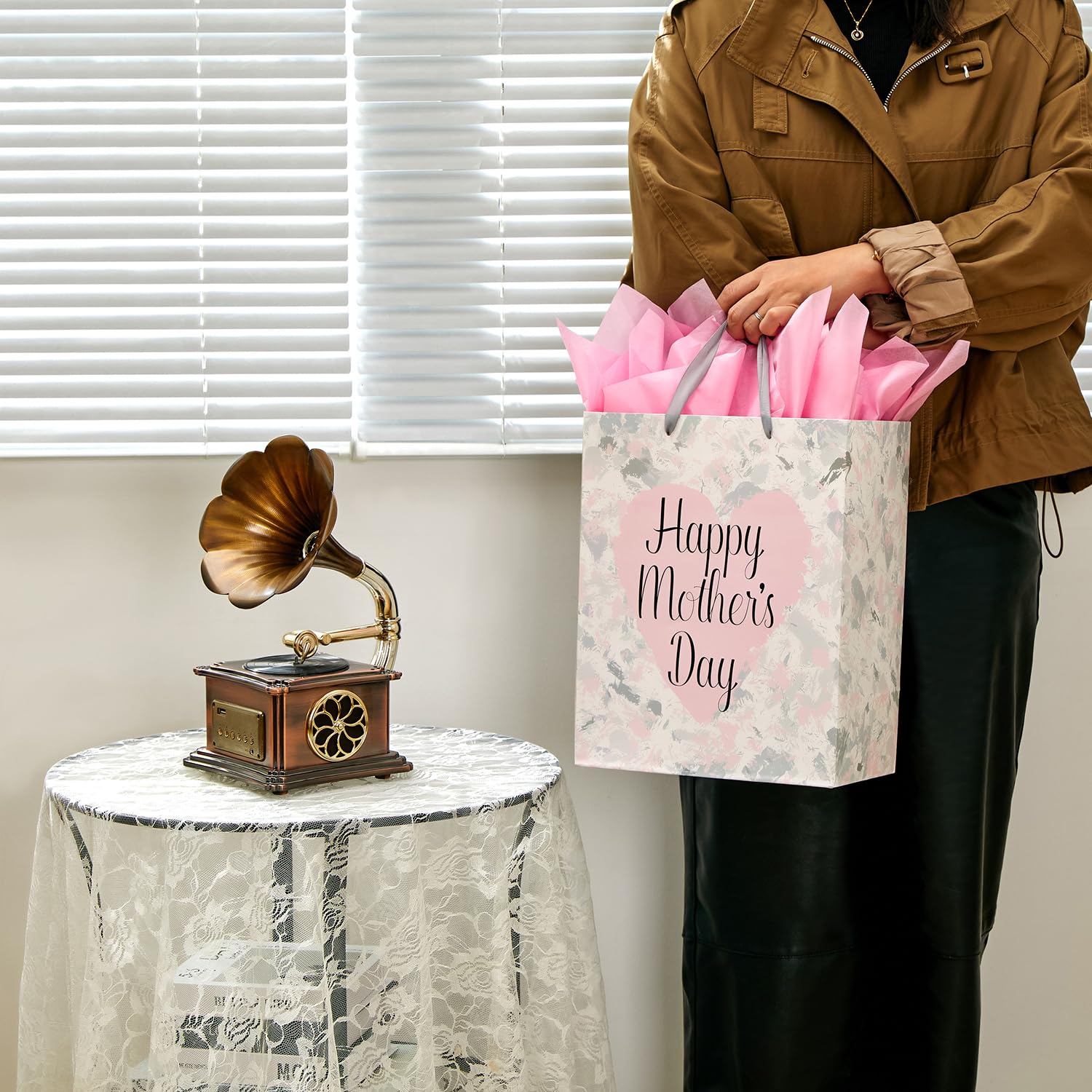 SUNCOLOR 13" Large Gift Bag with Tissue Paper for Mother's Day