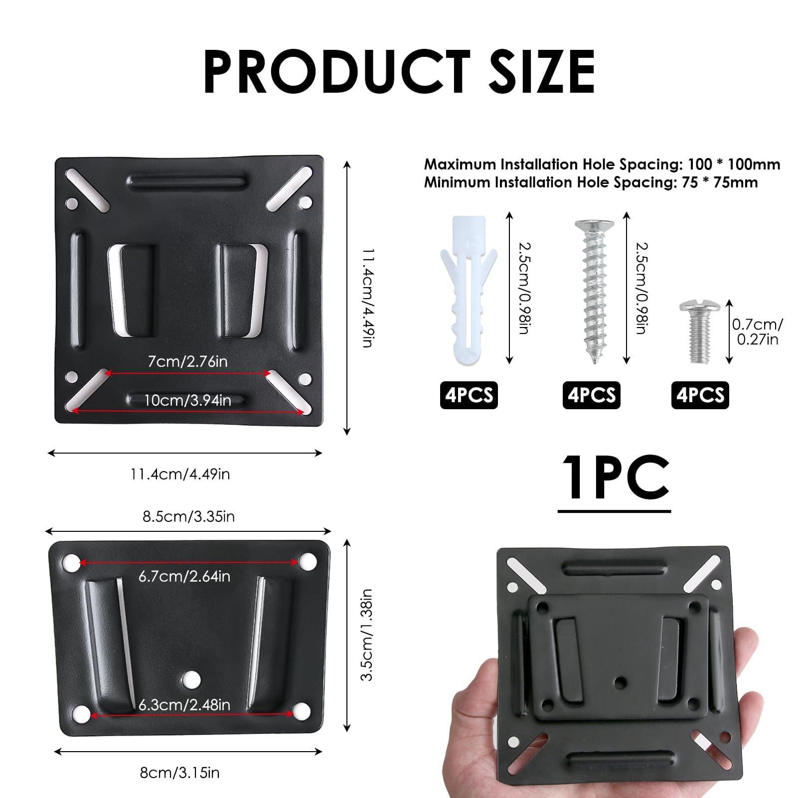 14-27 Inch Monitor Wall Mount for Caravan Motorhome Camper Van Small TV Wall Bracket for LED/LCD/OLED/Plasma Screens TV up to 30lbs Ultra Slim Fixed VESA Mount 75x75 100x100 Replacement Stand - Image 2