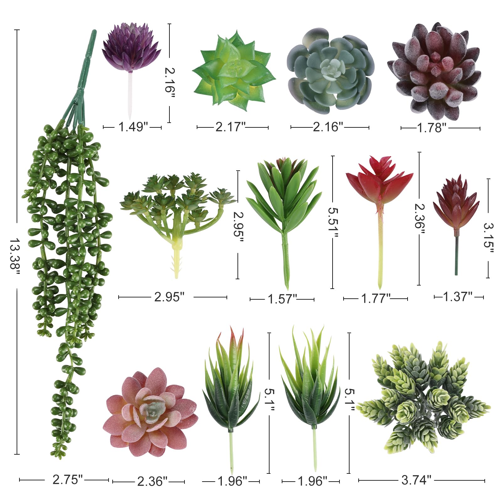 CEWOR 14 künstliche Sukkulenten, ungetopft, realistisch, strukturiert, Sukkulenten, Mini-Sukkulenten, Premium-Dekor für Heimwerker, Basteln, Zuhause, Blumenwand, Gartenarrangement, Bürodekoration