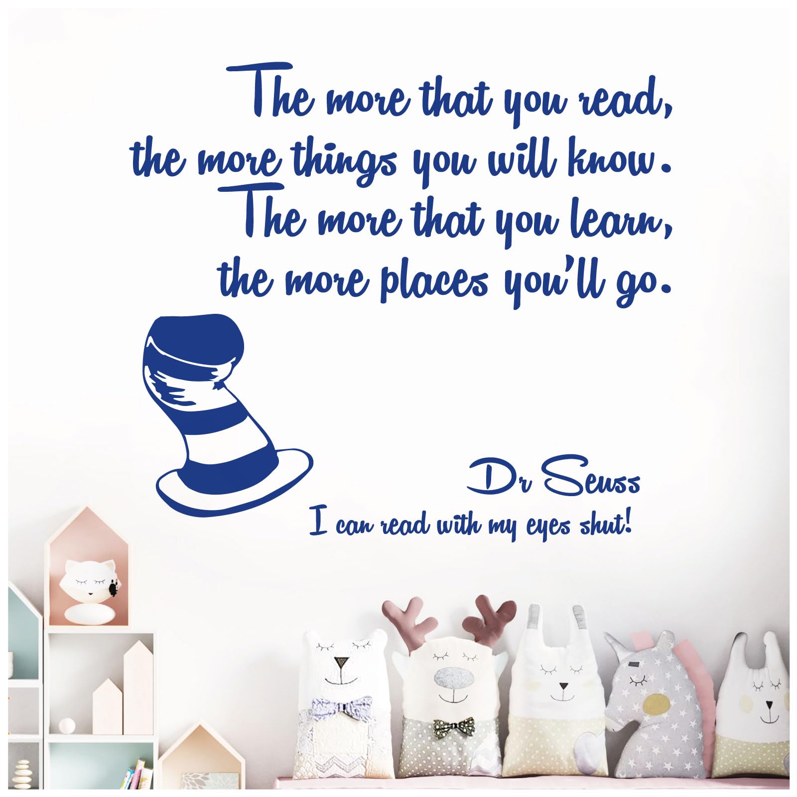 The More that You Read, the More Things You Will Know - Dr Seuss Book Quote Decal Wall Sticker [Medium] [Mid Blue]