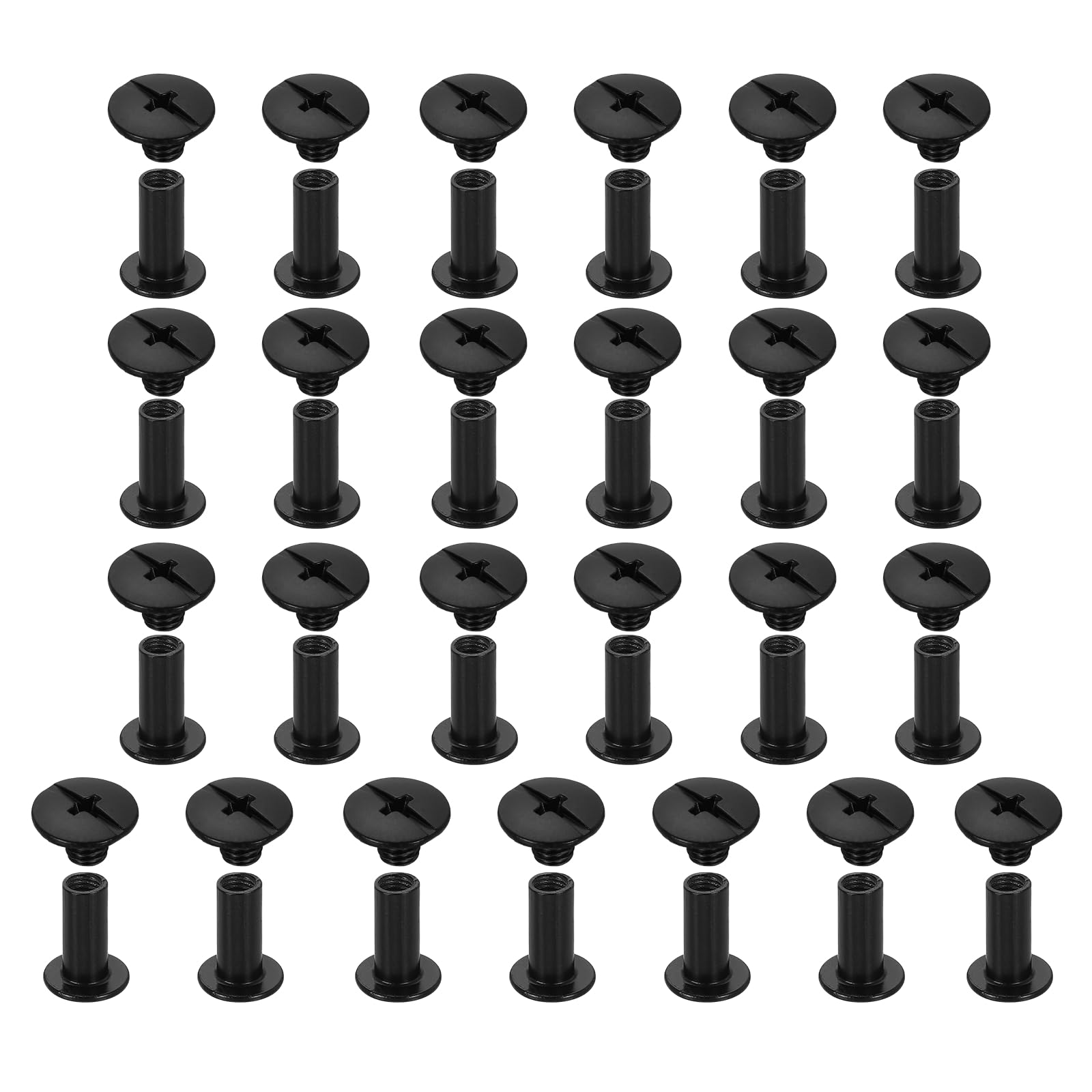 sourcing map 25set Chicago Screw M5x12mm Phillips Nail Rivet Stud Bolts Rivets Binding Post Screw for DIY Craft Leather Belt Bag Bookbinding, Black